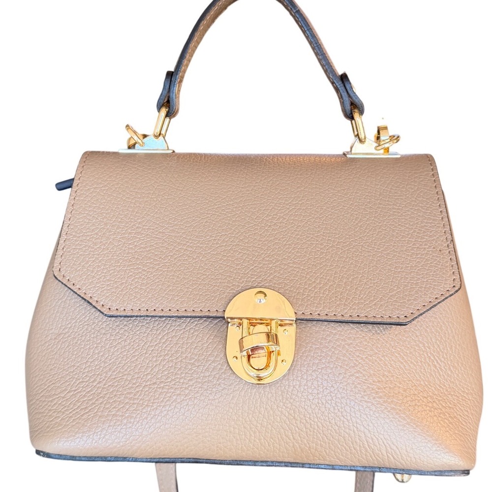 HANDMADE Italian Leather Top Handle Crossbody Bag by  Borse in Pelle Taupe Gold